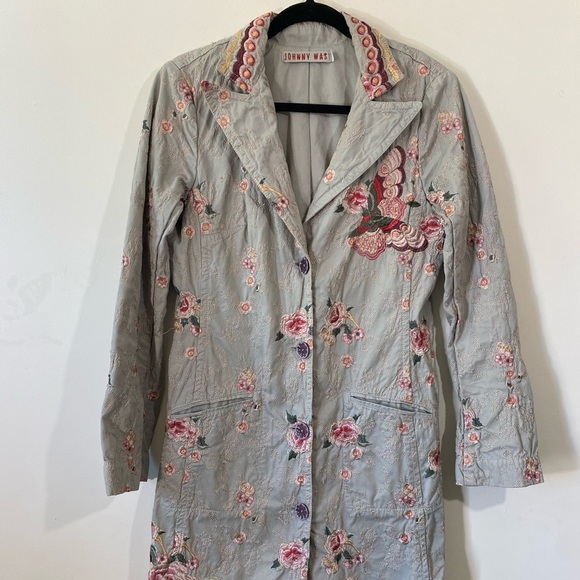 Johnny Was Cotton Embroidered Duster Long Jacket Floral Butterfly Medium - Picture 4 of 9